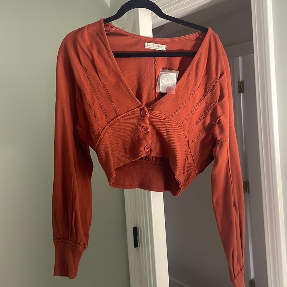 Free people terra cott long sleeve crop top